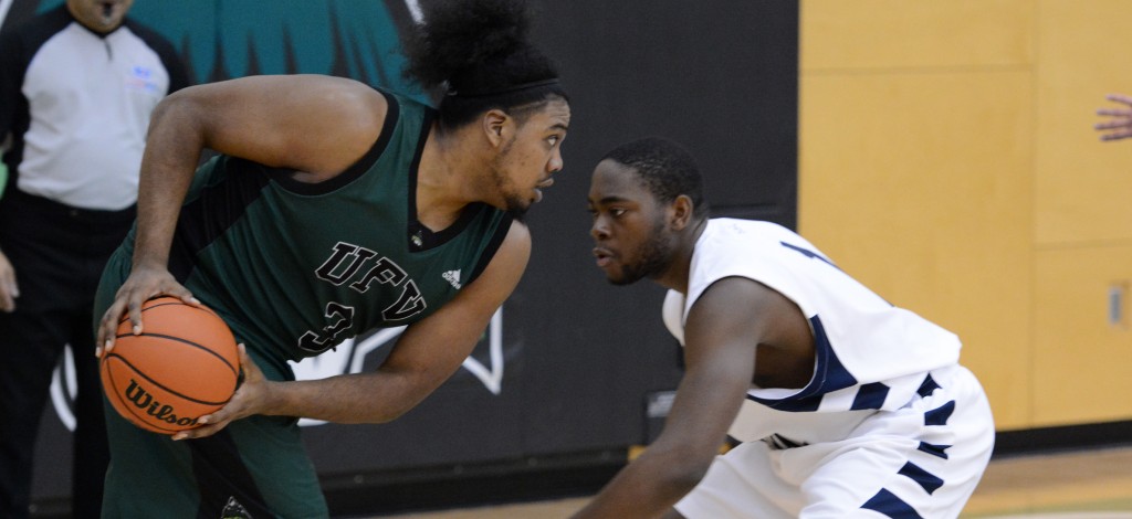 The Cascades' Nate Brown (left) took over in the second half on Saturday vs. Mount Royal, finishing with 28 points.