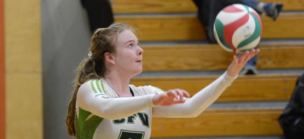 Rachel Funk hammered down the last two kills to lift the UFV women's volleyball team to a thrilling five-set win over VIU.