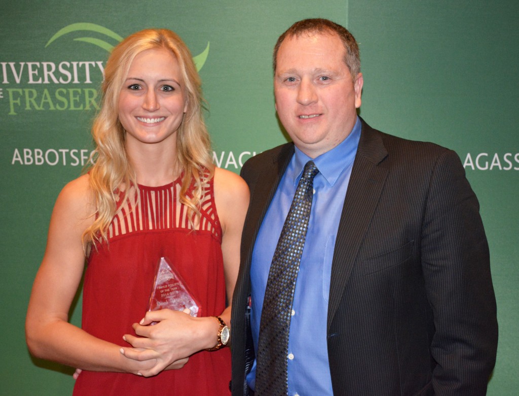 Cascades 2014-15 female athlete of the year Sarah Wierks and women's basketball coach Al Tuchscherer.