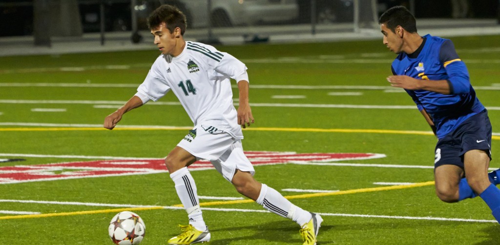 Connor MacMillan was a key offensive contributor for the Cascades men's soccer team on its recent exhibition road trip, scoring two goals. (Tree Frog Imaging photo)