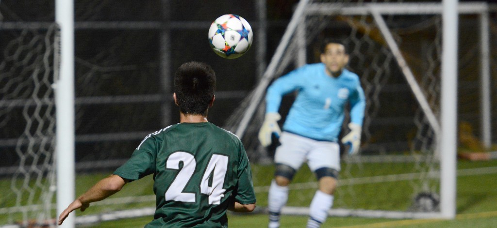 Kree Byrne (foreground) and the Cascades men's soccer team face the UVic Vikes and the UBC Thunderbirds this weekend.