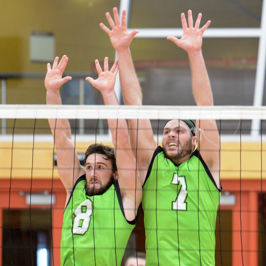 Adam Chaplin and Dayton Pagliericci go up for a block.