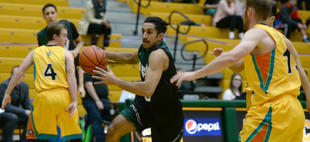 Vijay Dhillon scored 16 points on Friday evening, but the Cascades fell to the UNBC Timberwolves. (photos courtesy UNBC Communications)