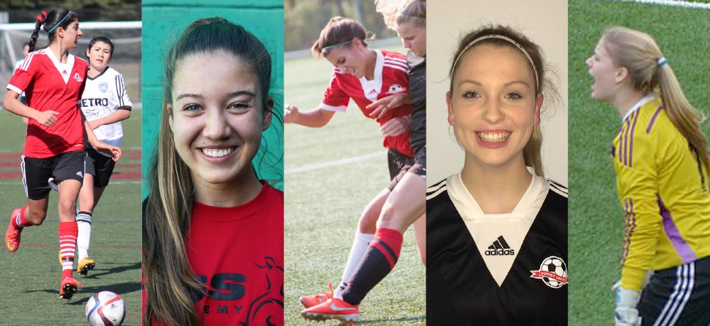 The Cascades women's soccer team has signed (from left) Simi Lehal, Brooke Walton, Kelsey Mitchell, Marianne Spring and Brooke Molby. The quintet will suit up for the Cascades in the fall of 2016.