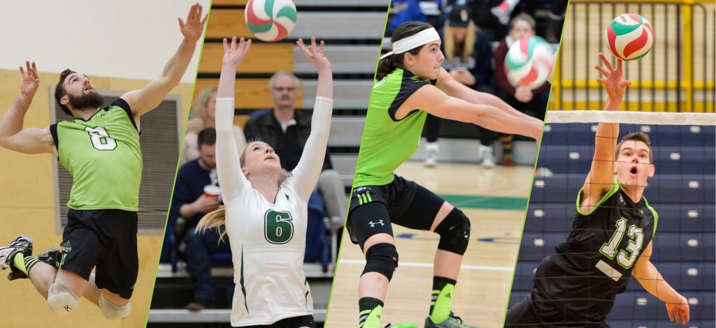 Adam Chaplin, Nicole Blandford, Isaiah Dahl and Joel Kleingeltink (from left) of the Cascades were named PacWest volleyball all-stars on Wednesday.