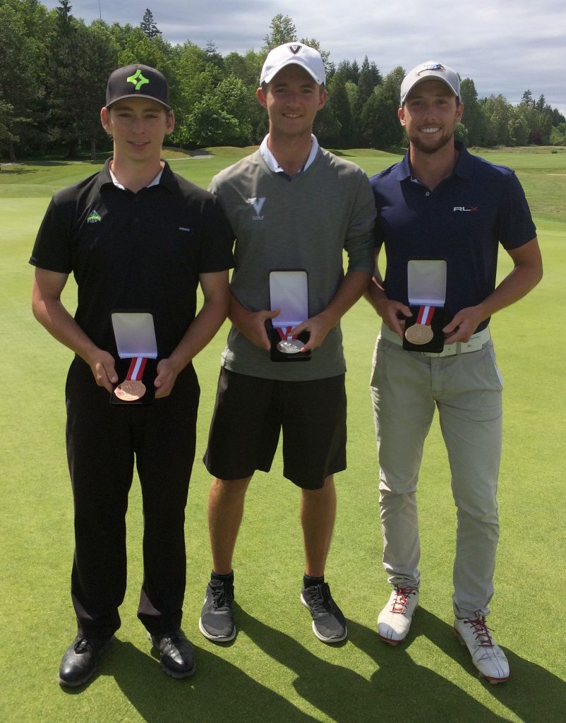 UFV's Connor McLellan (left) won the individual bronze medal, joining UVic's Lawren Rowe and UBC's Scott Secord on the podium.