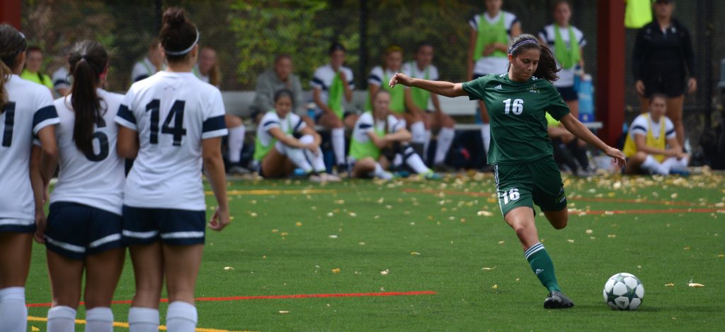 Tristan Corneil of the Cascades prepares to launch a free kick against the Concordia Cavaliers on Saturday afternoon.