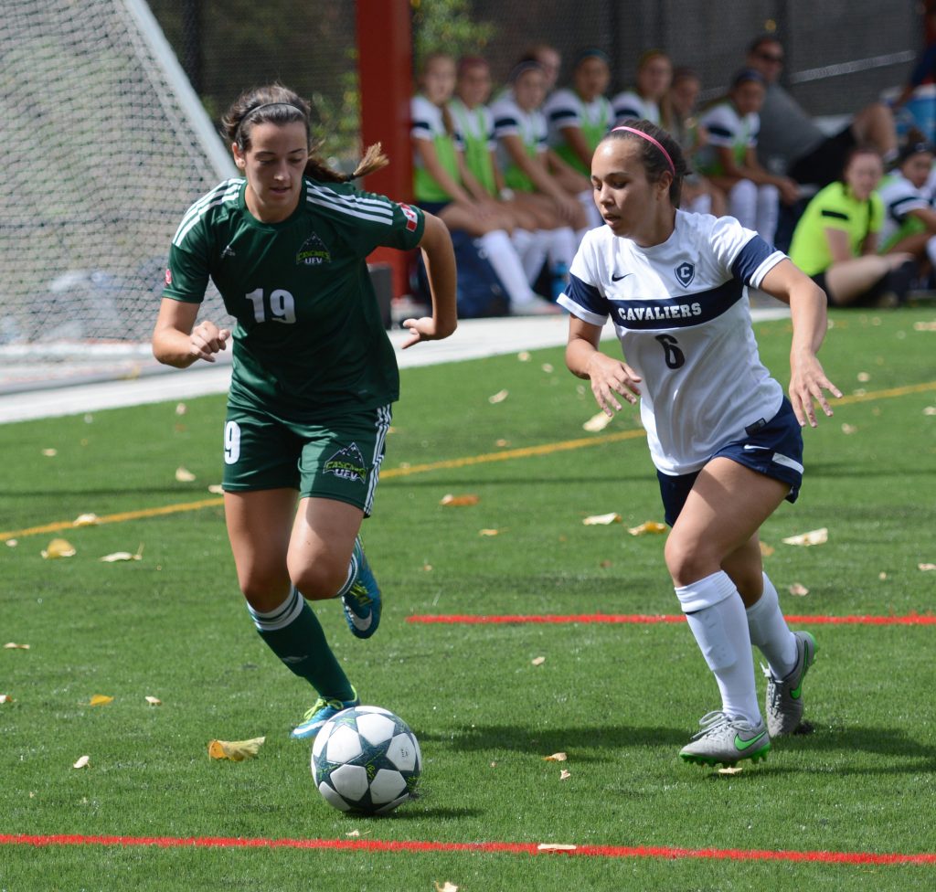 Brittney Zacharuk (left) and the Cascades women's soccer team are tied for third in the Pacific Division.