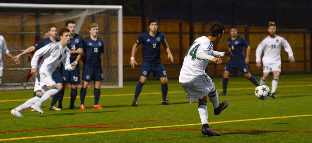 Connor MacMillan and the Cascades are aiming to knock off the Calgary Dinos on the road Saturday. (UFV Cascades file photo)