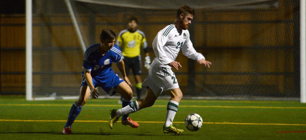 James Najman (right) and the Cascades suffered a 2-0 loss to the Calgary Dinos on Saturday. (UFV Cascades file photo)