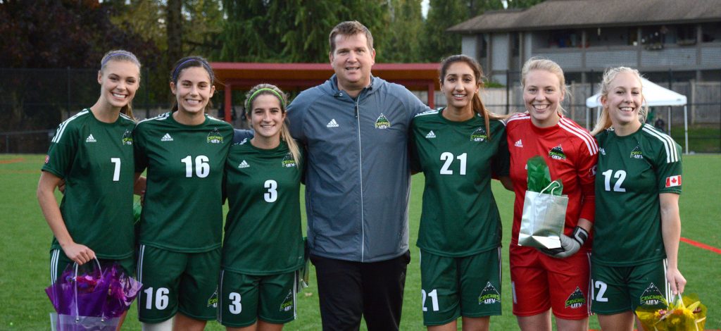 Kara Delwo, Tristan Corneil, Danica Kump, Sunayna Samra, Kayla Klim and Karlee Pedersen have been with the Cascades since 2012, and their careers were celebrated on Saturday.