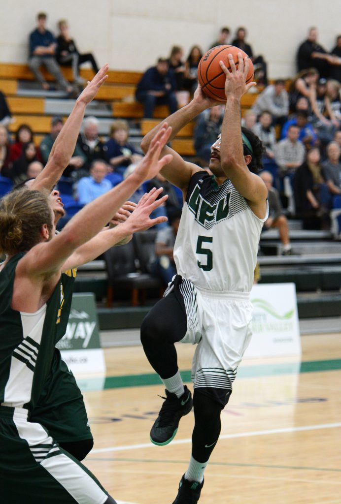 Vijay Dhillon nailed a tough runner in the lane on this play to give UFV a 62-61 lead, but UNBC would out-score the Cascades 5-1 from that juncture.