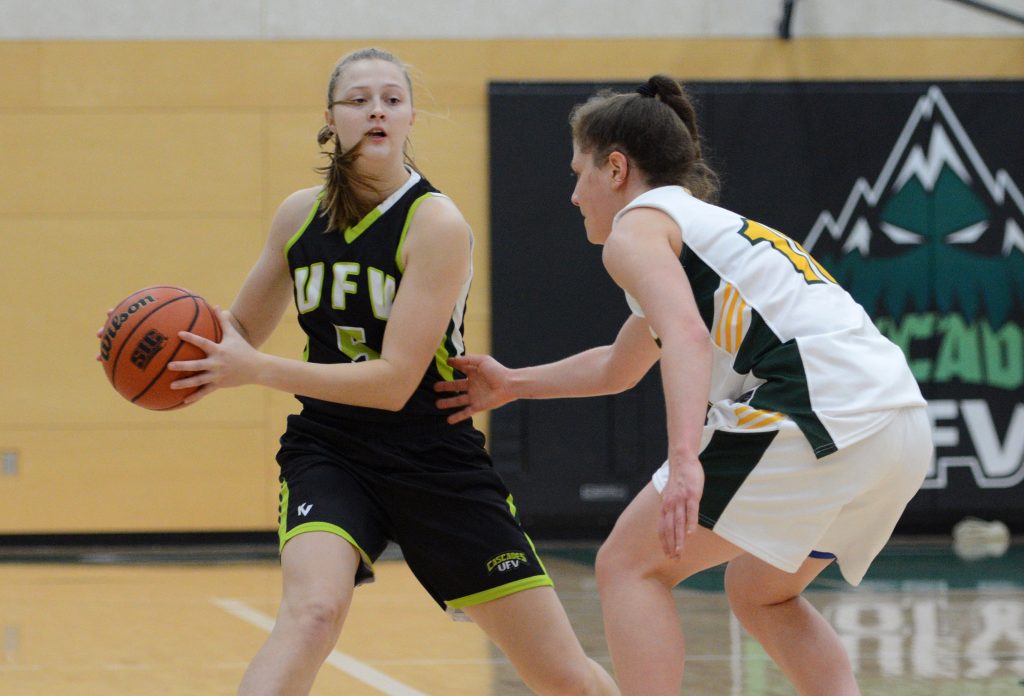 Victoria Jacobse (left) scored seven points off the bench for UFV on Saturday.