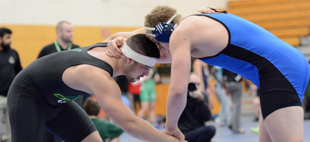 Brad Hildenbrandt (left) grappled his way to a podium finish at the SFU International. (UFV Cascades file photo)